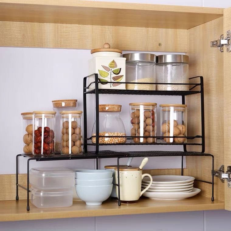 Kitchen Telescopic Storage Rack Under Sink Cabinet Dish Pot Pan Utensil Layered Rack Seasoning Bottle Organizer Storage Rack