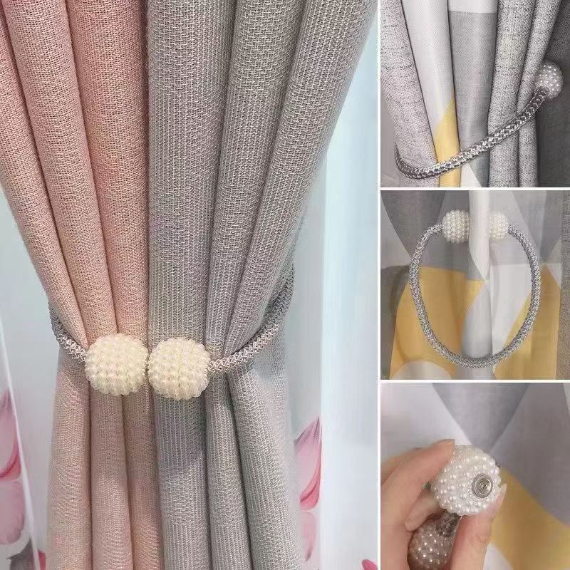 Curtain Tiebacks Pearl Magnetic Buckle Curtain Buckle No-Drill Hanging Ball Tie Strap Sheer Curtain Storage Binding Strap Nozzle