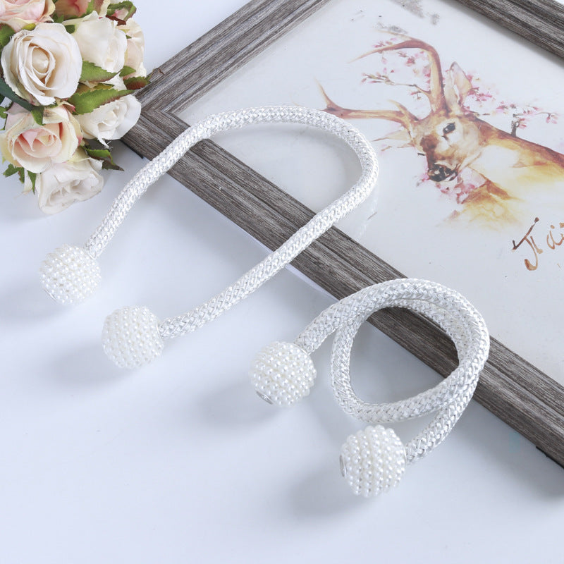 Curtain Tiebacks Pearl Magnetic Buckle Curtain Buckle No-Drill Hanging Ball Tie Strap Sheer Curtain Storage Binding Strap Nozzle