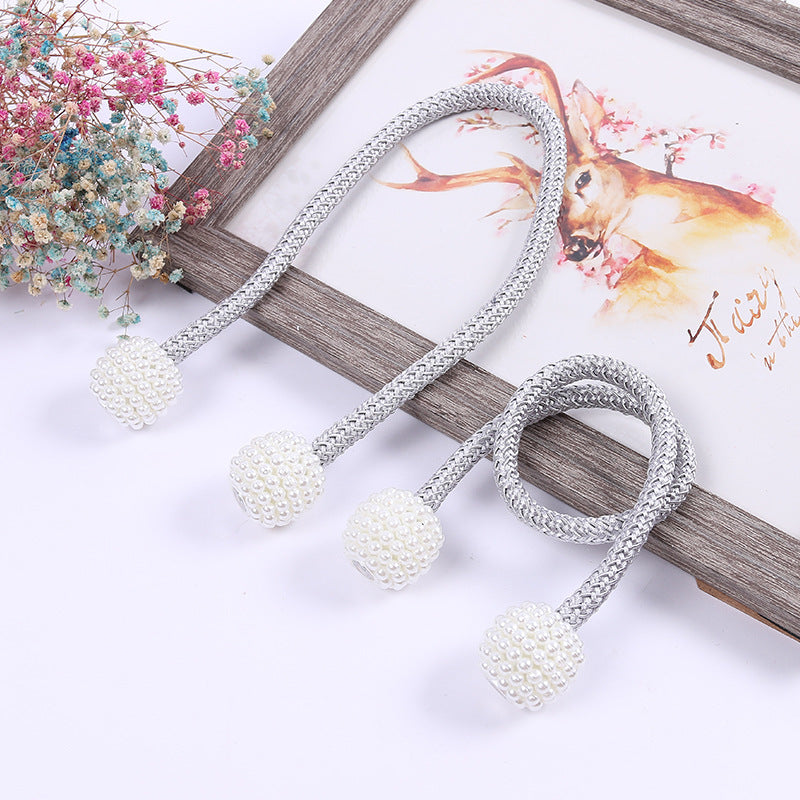 Curtain Tiebacks Pearl Magnetic Buckle Curtain Buckle No-Drill Hanging Ball Tie Strap Sheer Curtain Storage Binding Strap Nozzle