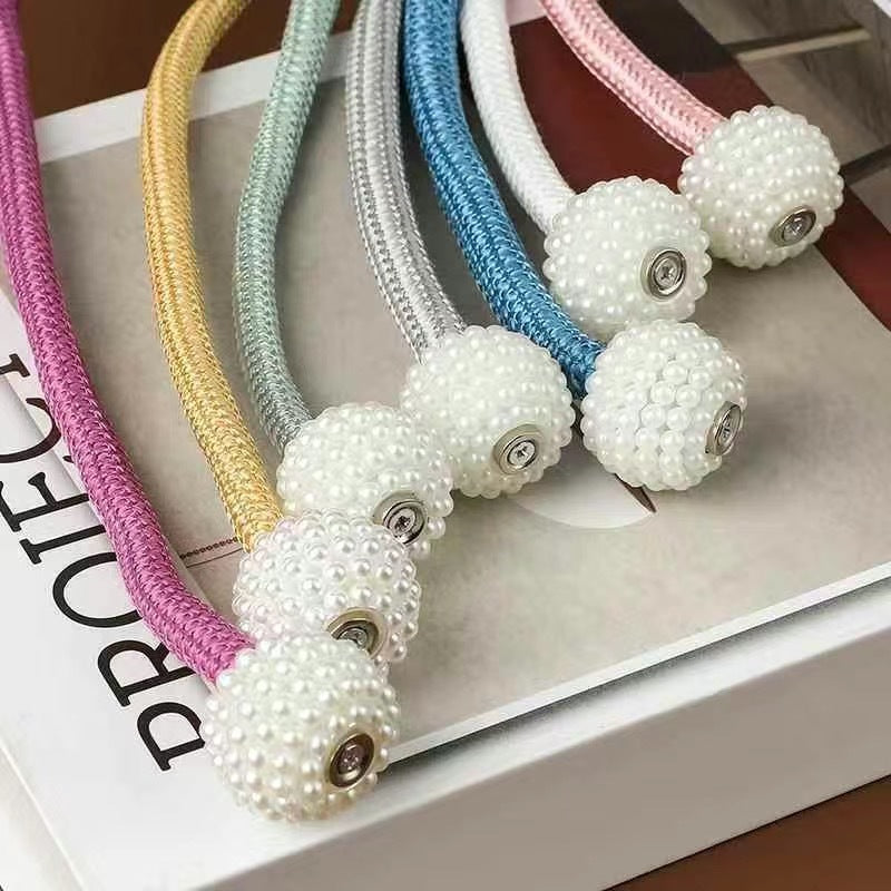 Curtain Tiebacks Pearl Magnetic Buckle Curtain Buckle No-Drill Hanging Ball Tie Strap Sheer Curtain Storage Binding Strap Nozzle