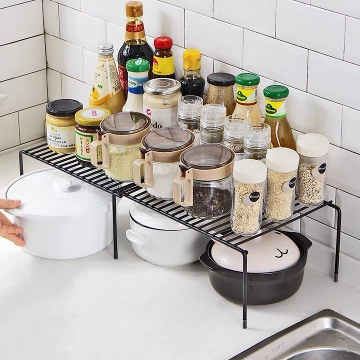 Kitchen Telescopic Storage Rack Under Sink Cabinet Dish Pot Pan Utensil Layered Rack Seasoning Bottle Organizer Storage Rack