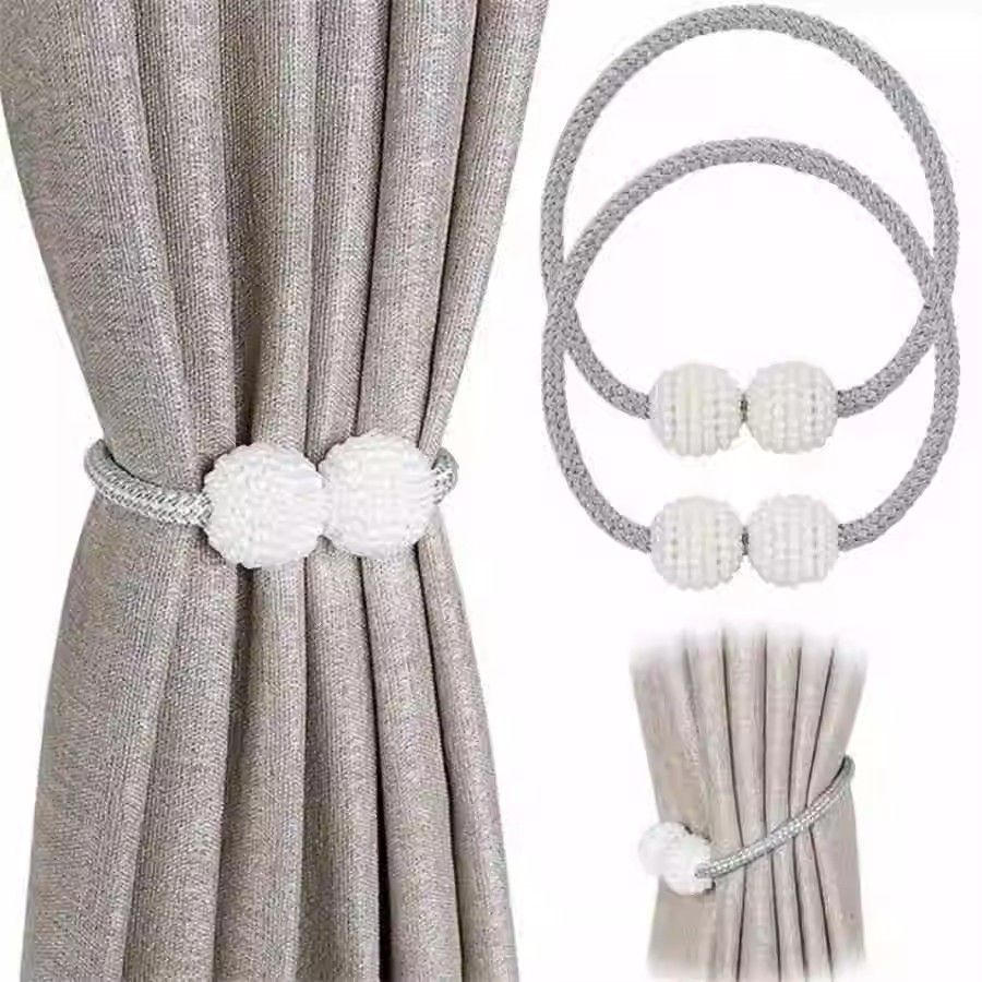 Curtain Tiebacks Pearl Magnetic Buckle Curtain Buckle No-Drill Hanging Ball Tie Strap Sheer Curtain Storage Binding Strap Nozzle