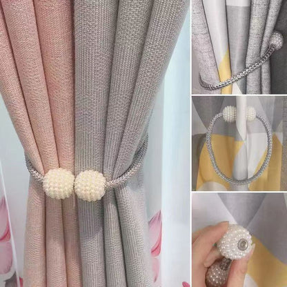 Curtain Tiebacks Pearl Magnetic Buckle Curtain Buckle No-Drill Hanging Ball Tie Strap Sheer Curtain Storage Binding Strap Nozzle