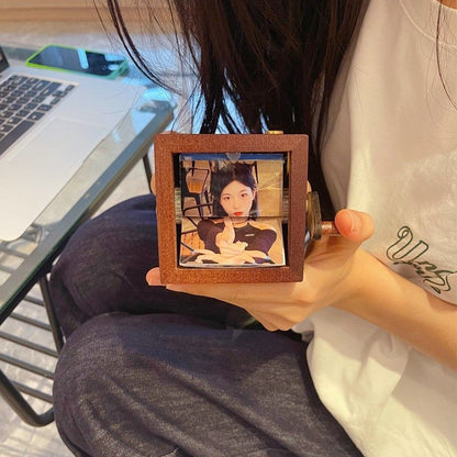 Mechanical Hand-Crank Dynamic Photo Album Photo Luminous Music Box Solid Wood Handmade Creative Custom Anniversary Gift