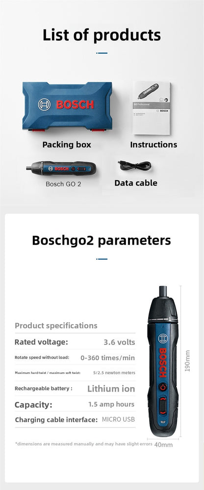 Bosch Electric Screwdriver Mini Rechargeable Driver Bosch Go2 Generation Household 3.6v Doctor Electric Screwdriver