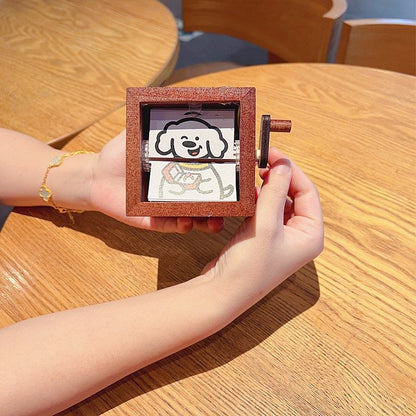 Mechanical Hand-Crank Dynamic Photo Album Photo Luminous Music Box Solid Wood Handmade Creative Custom Anniversary Gift