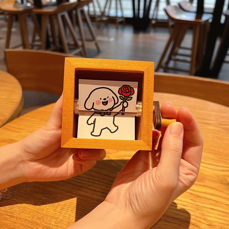 Mechanical Hand-Crank Dynamic Photo Album Photo Luminous Music Box Solid Wood Handmade Creative Custom Anniversary Gift
