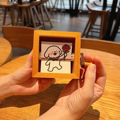 Mechanical Hand-Crank Dynamic Photo Album Photo Luminous Music Box Solid Wood Handmade Creative Custom Anniversary Gift