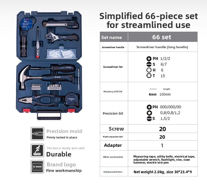 Bosch Multifunctional Household Repair Hardware Tool Set Electrician Carpenter Multifunctional Special Repair 108-Piece Set