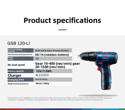 Bosch GSB120LI Cordless Impact Drill Household Multi-Function Lithium Battery Lightweight Hand Drill High Power Professional