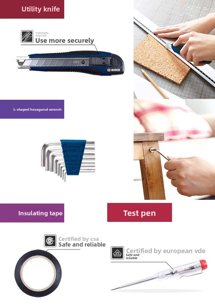 Bosch Multifunctional Household Repair Hardware Tool Set Electrician Carpenter Multifunctional Special Repair 108-Piece Set