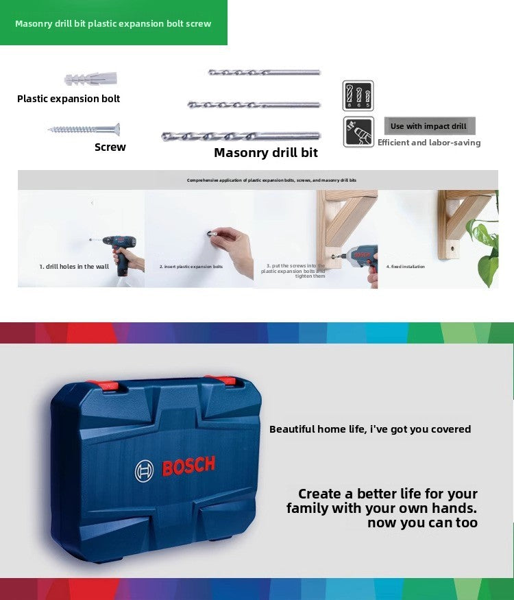 Bosch Multifunctional Household Repair Hardware Tool Set Electrician Carpenter Multifunctional Special Repair 108-Piece Set