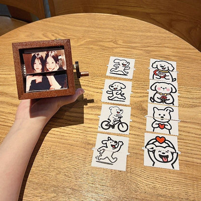 Mechanical Hand-Crank Dynamic Photo Album Photo Luminous Music Box Solid Wood Handmade Creative Custom Anniversary Gift