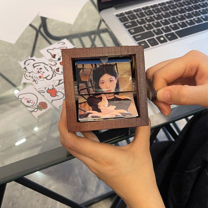 Mechanical Hand-Crank Dynamic Photo Album Photo Luminous Music Box Solid Wood Handmade Creative Custom Anniversary Gift
