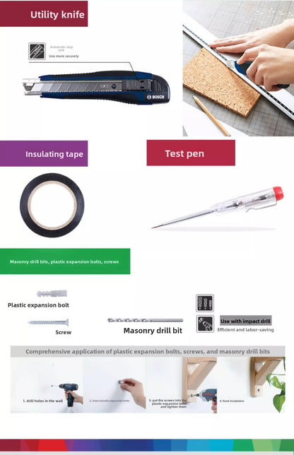 Bosch Multifunctional Household Repair Hardware Tool Set Electrician Carpenter Multifunctional Special Repair 108-Piece Set