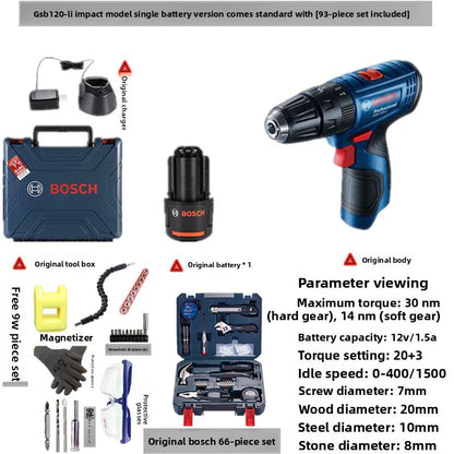 Bosch GSB120LI Cordless Impact Drill Household Multi-Function Lithium Battery Lightweight Hand Drill High Power Professional