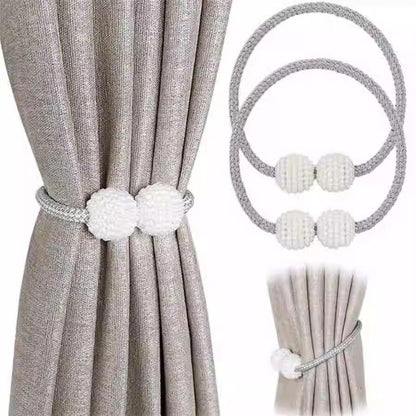 Curtain Tiebacks Pearl Magnetic Buckle Curtain Buckle No-Drill Hanging Ball Tie Strap Sheer Curtain Storage Binding Strap Nozzle
