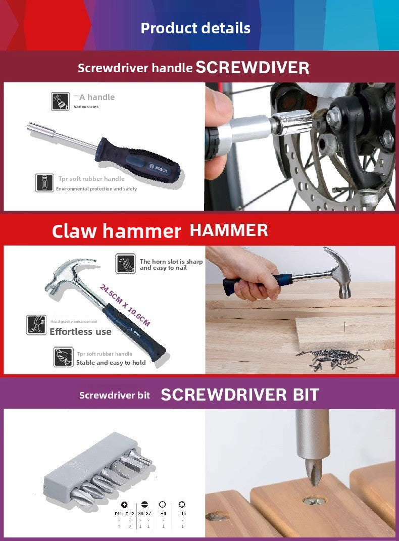 Bosch Multifunctional Household Repair Hardware Tool Set Electrician Carpenter Multifunctional Special Repair 108-Piece Set