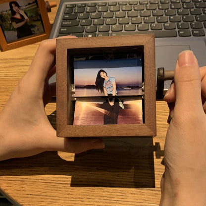 Mechanical Hand-Crank Dynamic Photo Album Photo Luminous Music Box Solid Wood Handmade Creative Custom Anniversary Gift