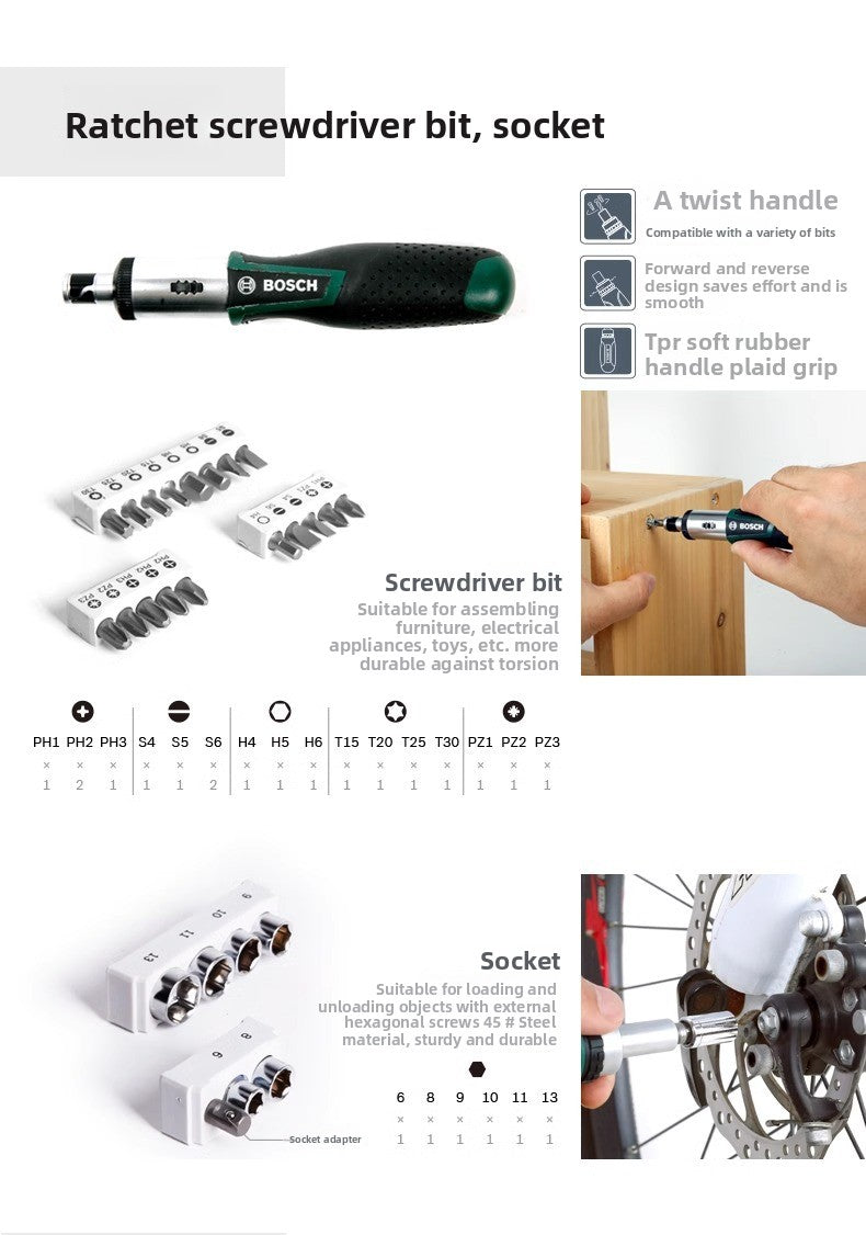 Bosch Multifunctional Household Repair Hardware Tool Set Electrician Carpenter Multifunctional Special Repair 108-Piece Set