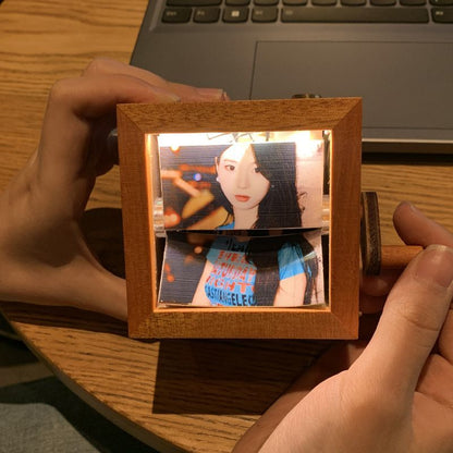 Mechanical Hand-Crank Dynamic Photo Album Photo Luminous Music Box Solid Wood Handmade Creative Custom Anniversary Gift