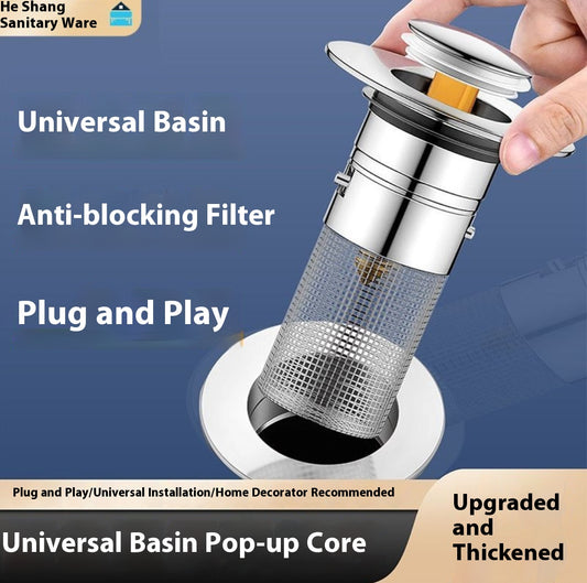 Heshang Wash Basin Drain Plug Universal Basin Sink Drain Anti-Odor Mesh Anti-Clog Press Device