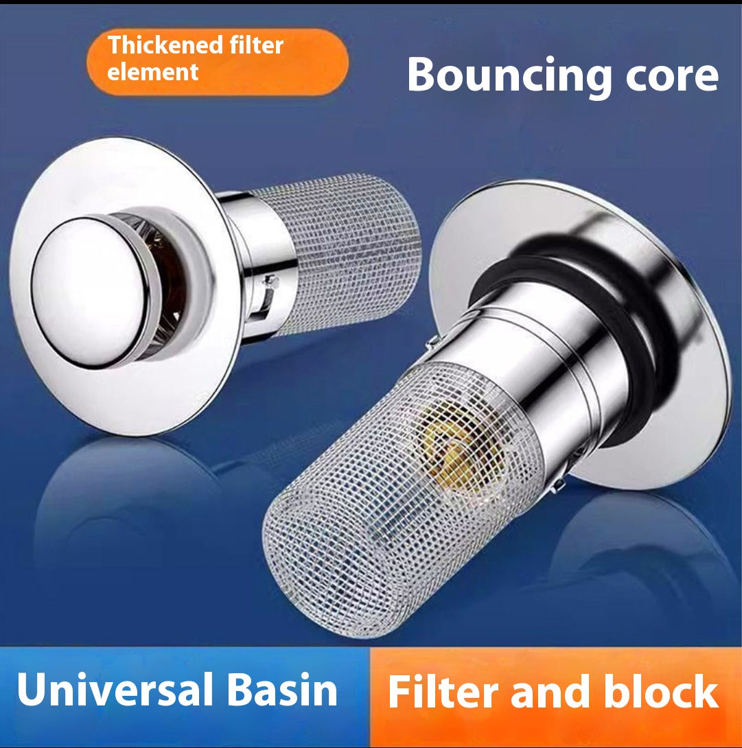 Heshang Wash Basin Drain Plug Universal Basin Sink Drain Anti-Odor Mesh Anti-Clog Press Device