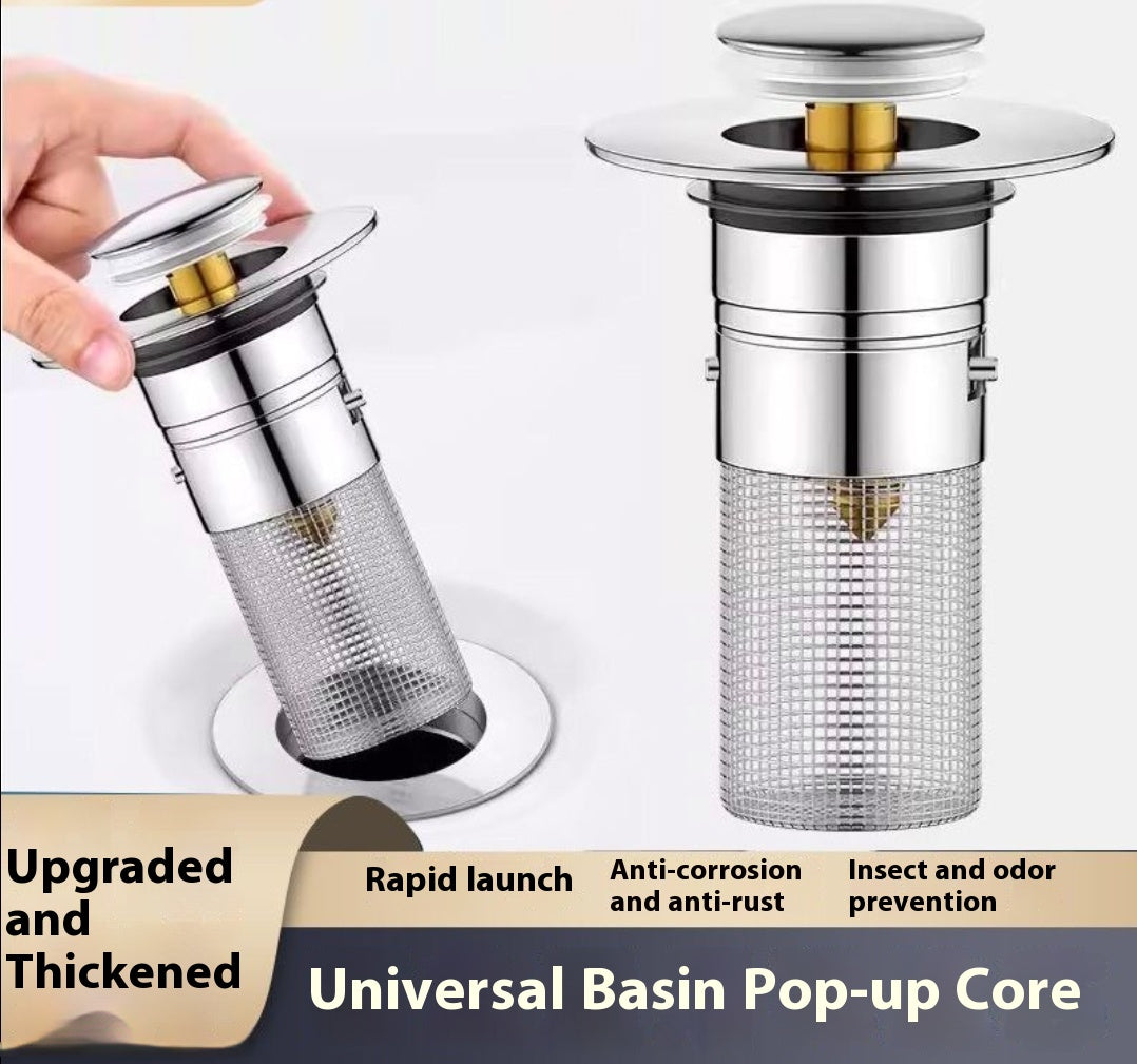 Heshang Wash Basin Drain Plug Universal Basin Sink Drain Anti-Odor Mesh Anti-Clog Press Device