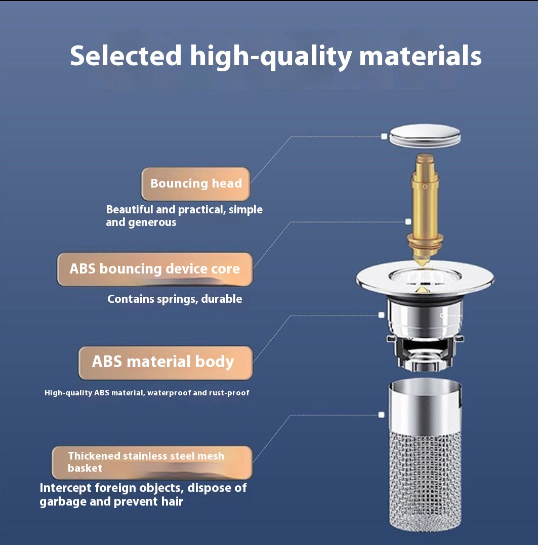 Heshang Wash Basin Drain Plug Universal Basin Sink Drain Anti-Odor Mesh Anti-Clog Press Device