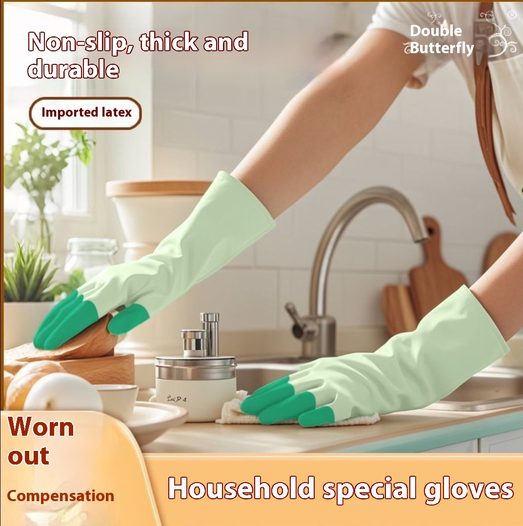 Small Dishwashing Gloves for Women, Household Kitchen Imported Latex, Thickened, Small Hands, Special for Household Cleaning, Laundry, Wear-resistant