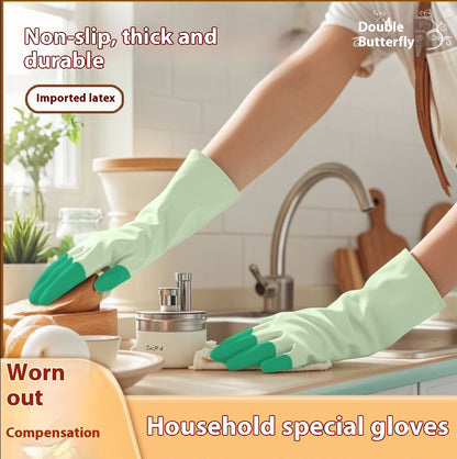 Small Dishwashing Gloves for Women, Household Kitchen Imported Latex, Thickened, Small Hands, Special for Household Cleaning, Laundry, Wear-resistant