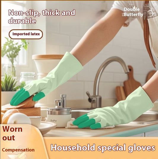 Small Dishwashing Gloves for Women, Household Kitchen Imported Latex, Thickened, Small Hands, Special for Household Cleaning, Laundry, Wear-resistant